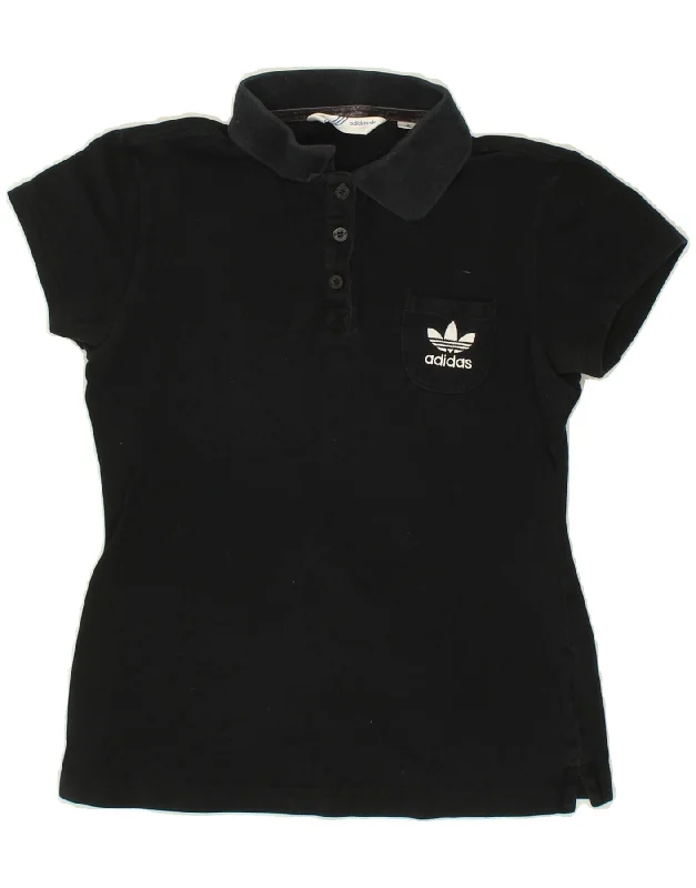 ADIDAS Womens Polo Shirt EU 40 Medium Black Cotton Relaxed Cotton Short Blouse