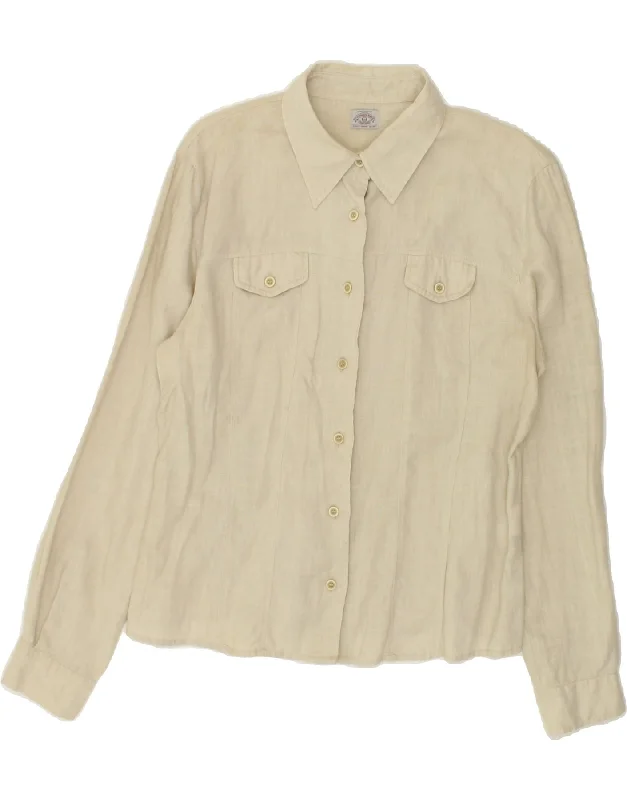 ARMANI Womens Shirt UK 12 Medium Beige Linen Casual Cotton Short Shirt