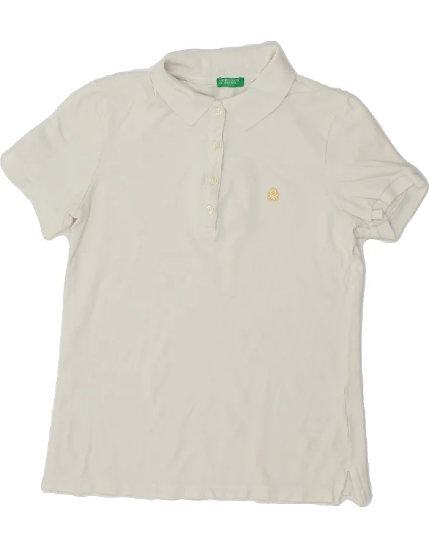 BENETTON Womens Polo Shirt UK 10 Small White Fashionable Button-Front Short Sleeve