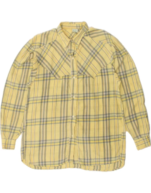 BENETTON Womens Shirt IT 42 Medium Yellow Check Cotton Relaxed Fit Short Blouse