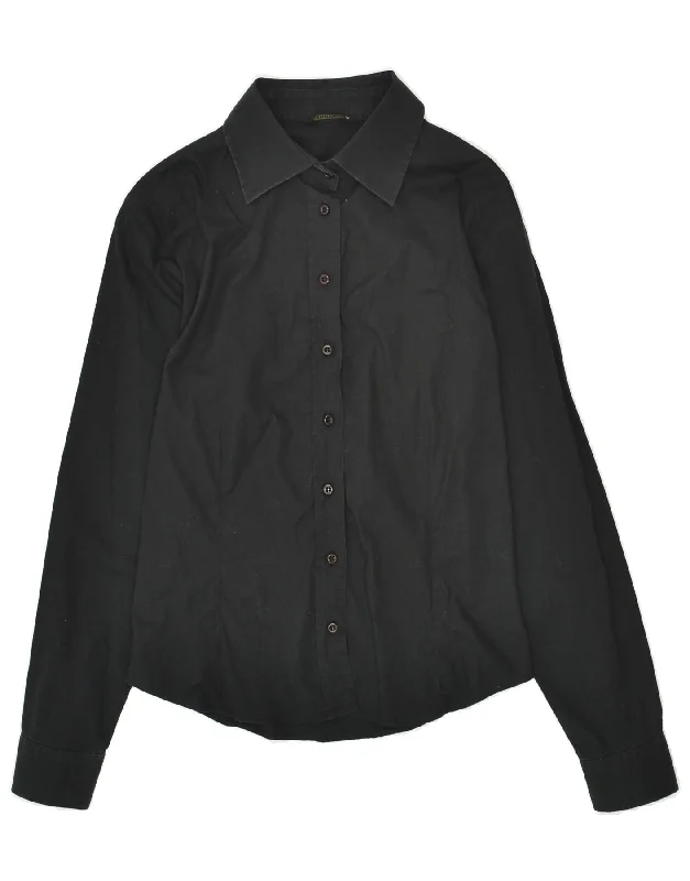 CARRERA Womens Shirt UK 10 Small Black Cotton Casual Short Sleeve Top