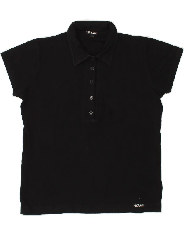 COLMAR Womens Polo Shirt UK 16 Large Black Cotton Casual Ruffle Short Shirt