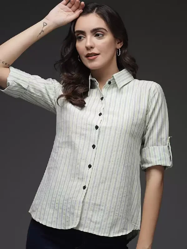 TANDUL  Women Regular Fit Printed Button Down Collar Formal Shirt Relaxed Short Sleeve Tee