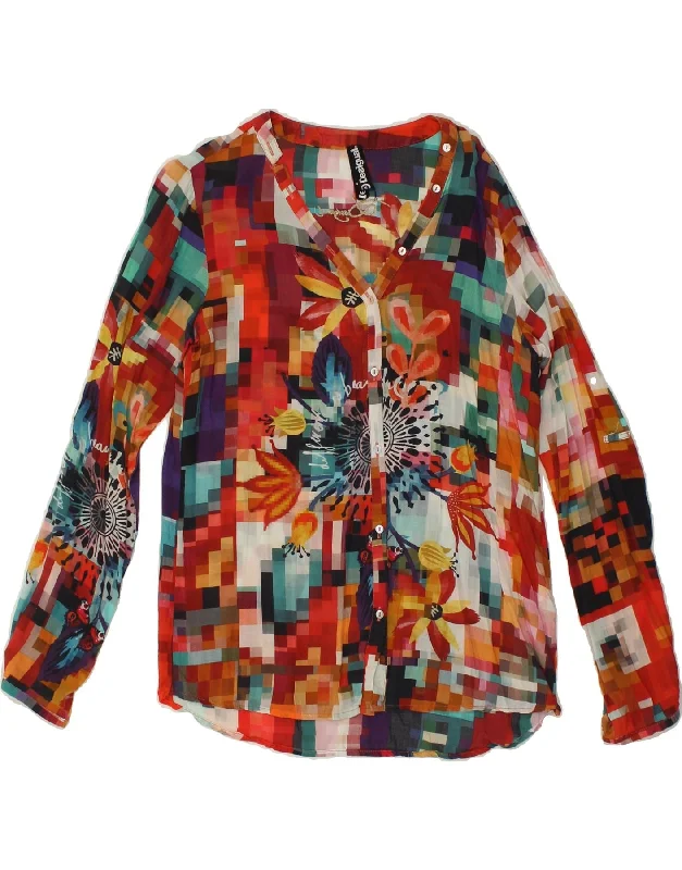 DESIGUAL Womens Shirt Blouse UK 10 Small Red Floral Modal Fashionable Draped Short Sleeve