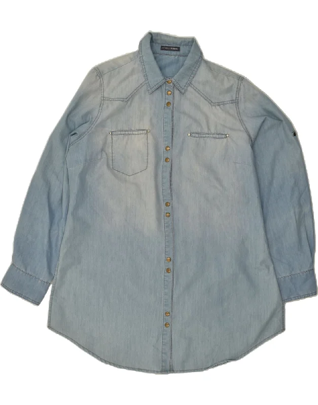 FIORELLA RUBINO Womens Denim Shirt UK 16 Large Blue Cotton Elegant Longline Short Shirt