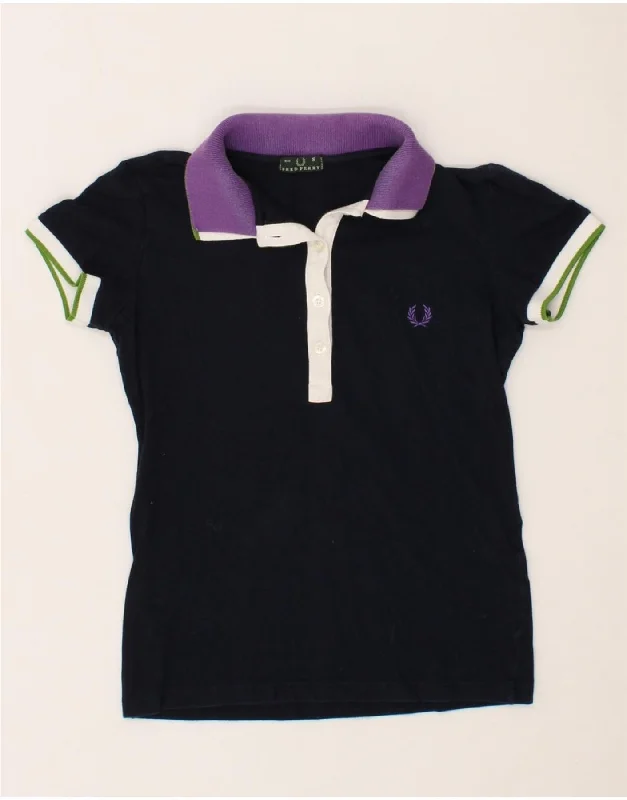 FRED PERRY Womens Polo Shirt UK 8 Small Navy Blue Cotton Modern Fit Short Sleeve