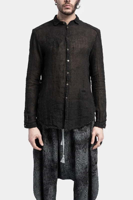 Gauze linen shirt, Black Casual Oversized Short Shirt