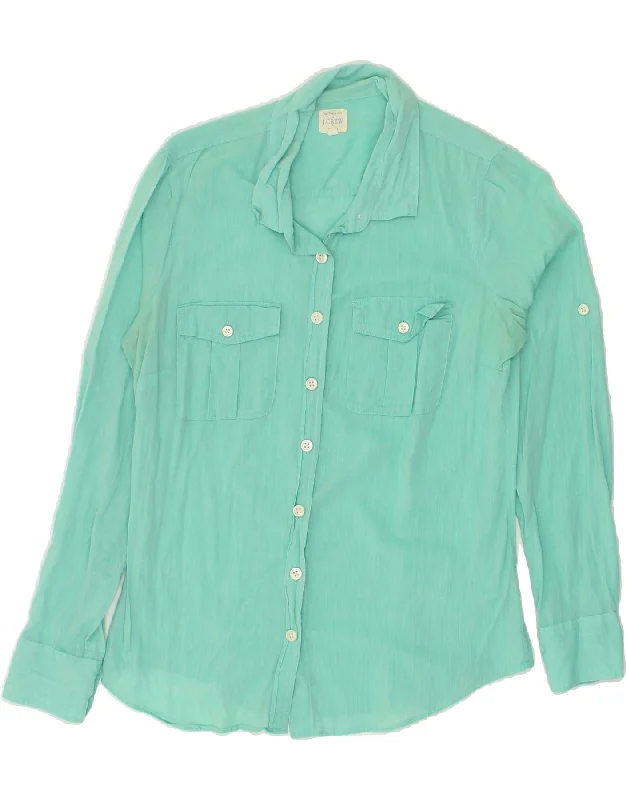 J. CREW Womens Shirt UK 10 Small Turquoise Cotton Elegant Draped Short Sleeve