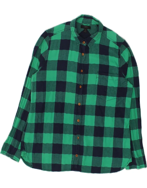 J. CREW Womens Shirt US 12 Large Green Gingham Cotton Comfortable Peplum Short Shirt