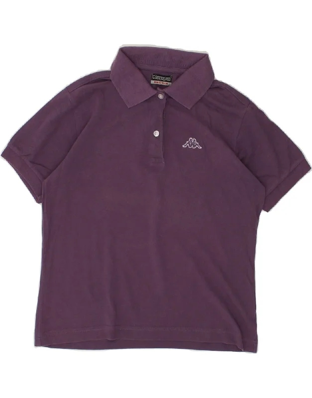 KAPPA Womens Polo Shirt UK 14 Medium Purple Cotton Trendy Tie-Front Short Shirt