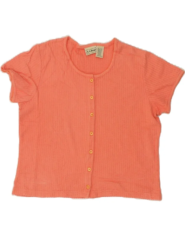 L.L.BEAN Womens Shirt Blouse UK 10 Small Orange Cotton Elegant Button-Down Short Shirt