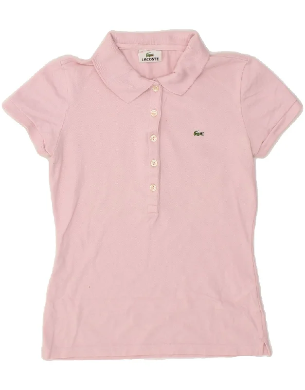 LACOSTE Womens Polo Shirt Size 36 Small Pink Cotton Trendy Floral Short Sleeve