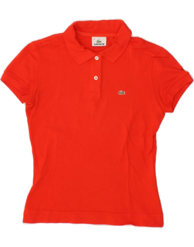 LACOSTE Womens Polo Shirt Size 38 Medium Red Cotton Fashionable Plaid Short Sleeve