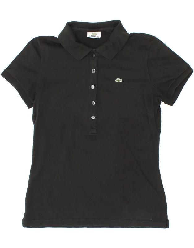 LACOSTE Womens Polo Shirt Size 42 Large Black Cotton Stylish Crew Neck Shirt