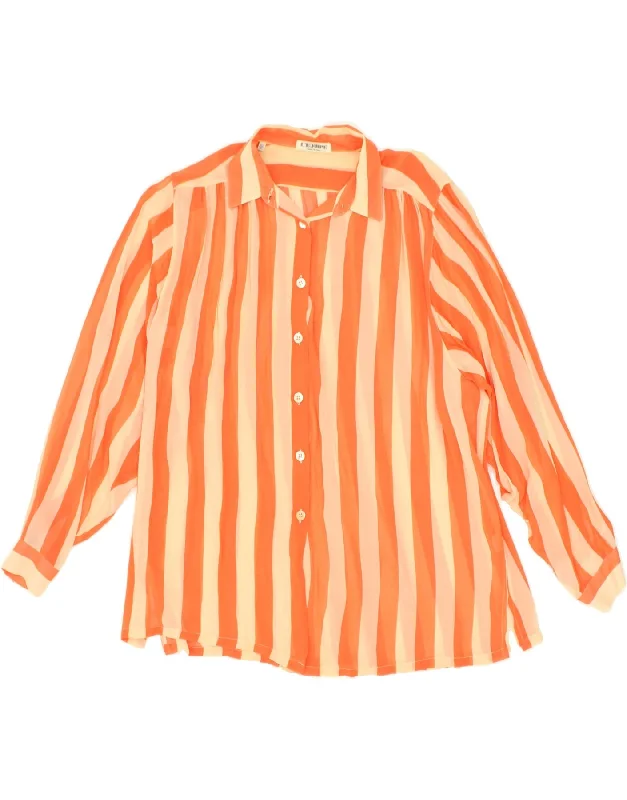 L'EQUIPE Womens Shirt Blouse IT 42 Medium Orange Striped Viscose Trendy Ruffled Short Sleeve