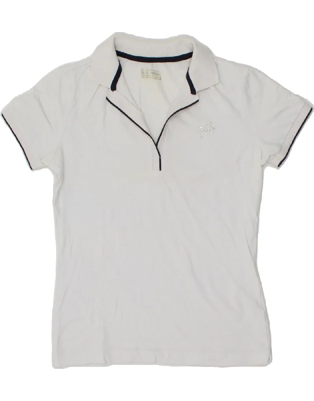 LOTTO Womens Polo Shirt UK 10 Small  White Cotton Elegant High-Low Short Shirt