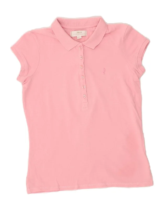 MARLBORO CLASSICS Womens Polo Shirt UK 12 Medium Pink Trendy Button-Front Short Sleeve