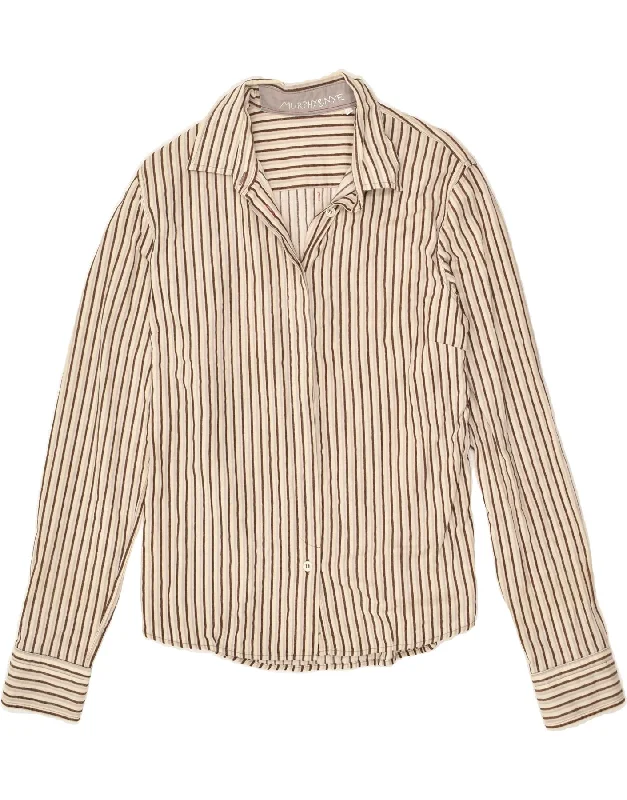 MURPHY & NYE Womens Shirt UK 18 XL Brown Pinstripe Cotton Comfortable Short Sleeve Tunic