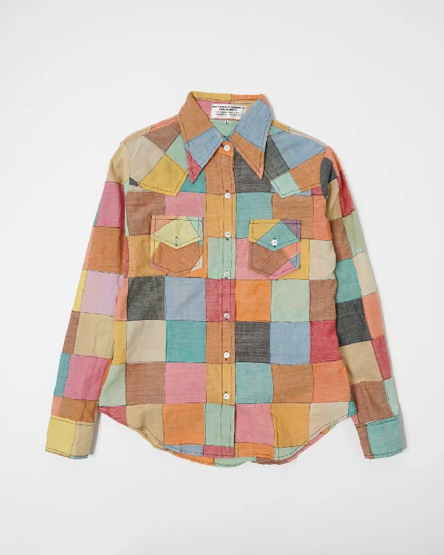 1970's Indian Madras Patchwork Shirt Relaxed Cotton Short Blouse