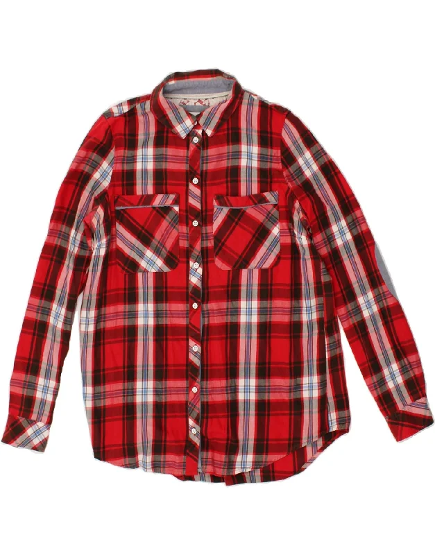 ONLY Womens Shirt EU 34 XS Red Check Cotton Comfortable Loose Short Sleeve