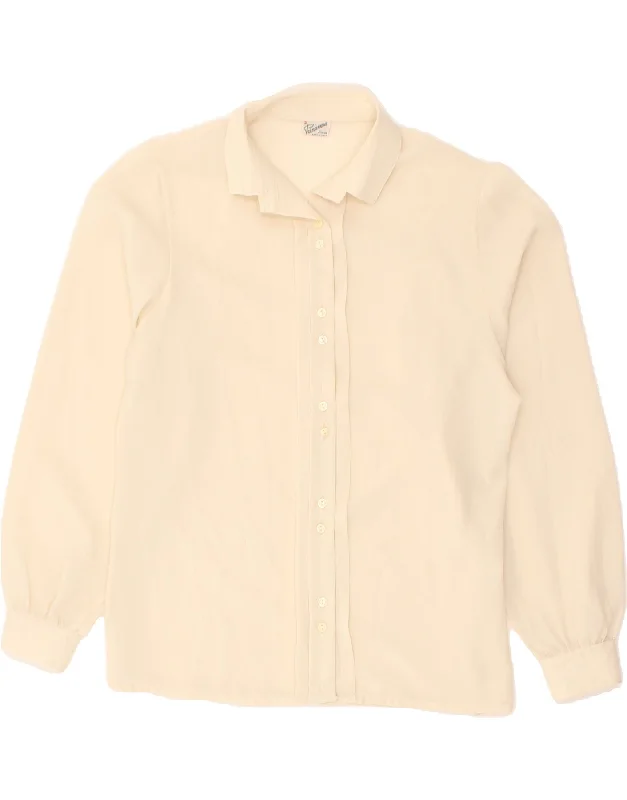 PRIMAVERA FIRENZE Womens Shirt UK 12 Medium Beige Polyester Chic Button-Up Short Shirt