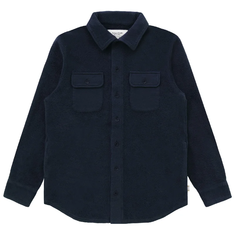 Reverse Fleece Overshirt Navy - Unisex Trendy Turtleneck Short Shirt