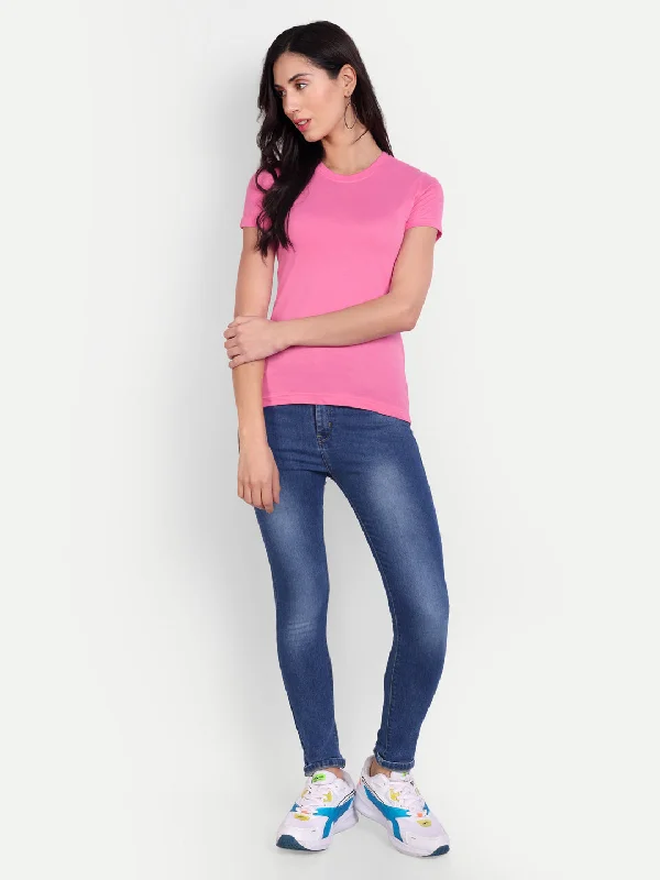 Solid Tshirt by UQ (Pink) Fashionable Draped Short Sleeve