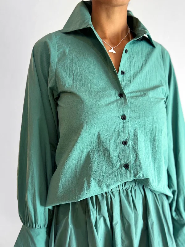 Teal Green Cotton Shirt Relaxed Button-Down Short Shirt