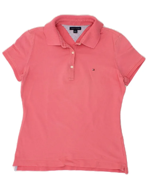 TOMMY HILFIGER Womens Polo Shirt UK 10 Small Pink Cotton Modern Fit Short Sleeve