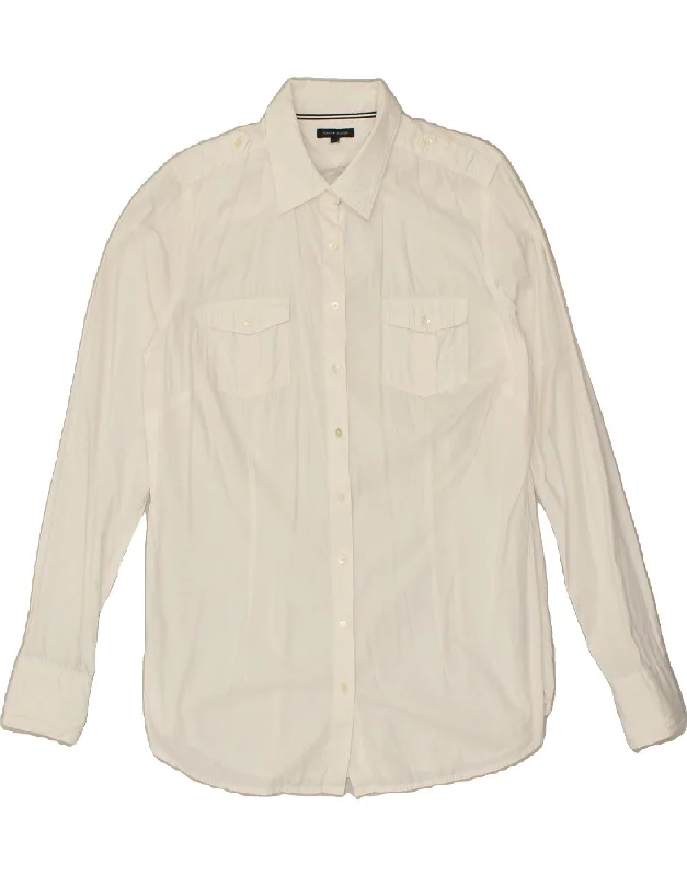 TOMMY HILFIGER Womens Shirt US 12 Large White Cotton Casual Plain Short Shirt