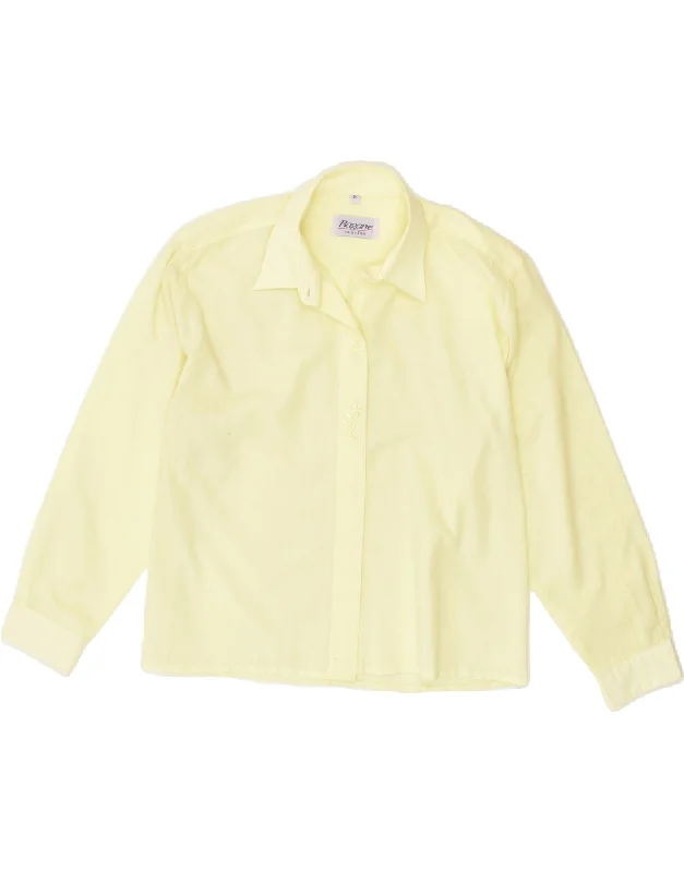 VINTAGE Womens Shirt UK 14 Medium Yellow Cotton Classic V-Neck Short Shirt