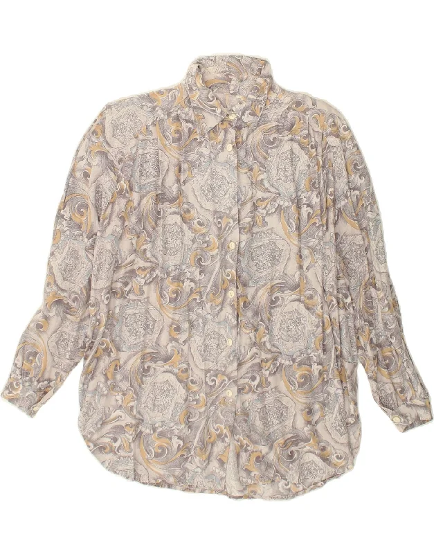 VINTAGE Womens Shirt UK 18 XL Beige Floral Casual Plain Short Shirt