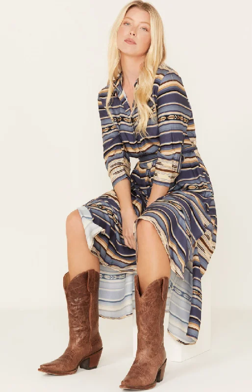 Serape Stripe Print Midi Dress Trendy Floral Wrap Midi Dress