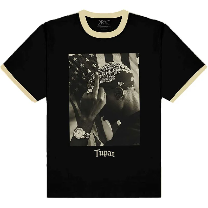 Tupac | Official Band T-Shirt | Flag Photo (Ringer) Sequined Glittery Shiny