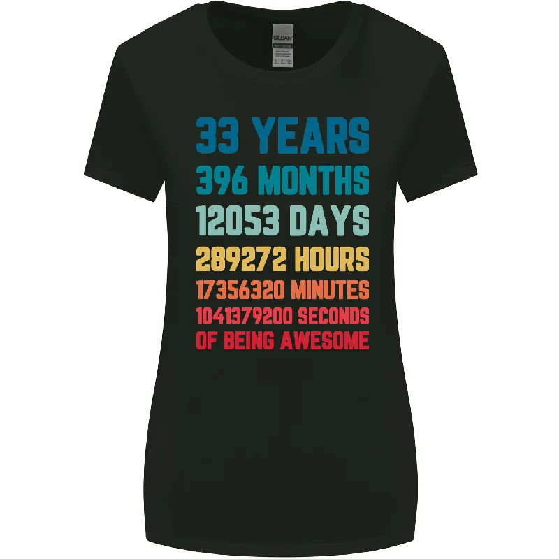 33rd Birthday 33 Year Old Womens Wider Cut T-Shirt Solid Print Embellished