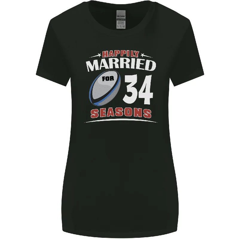 34 Year Wedding Anniversary 34th Rugby Womens Wider Cut T-Shirt Hooded Caped Shawl Collar