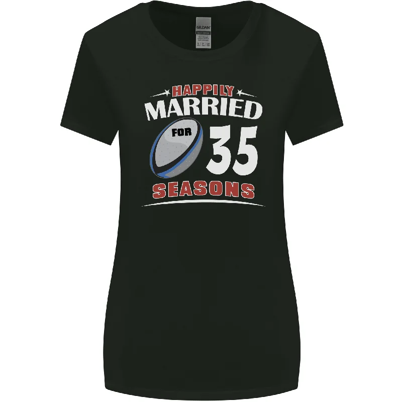 35 Year Wedding Anniversary 35th Rugby Womens Wider Cut T-Shirt Chenille Blend Fleece Blend Nylon Blend