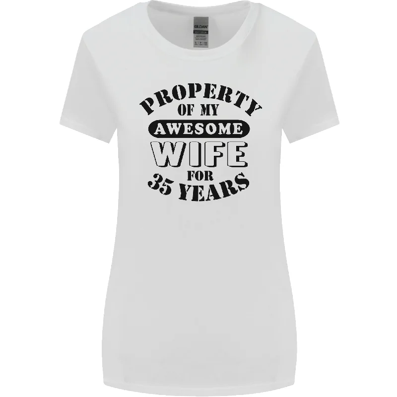 35th Wedding Anniversary 35 Year Funny Wife Womens Wider Cut T-Shirt Anti-Pilling Machine Wash Handmade