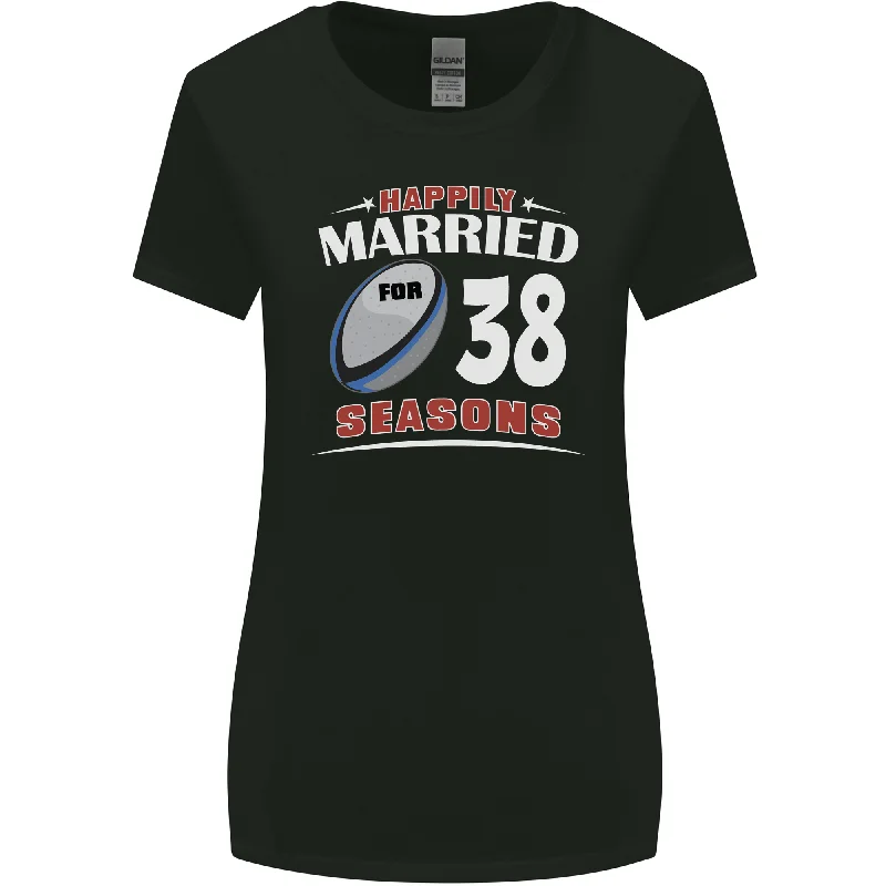 38 Year Wedding Anniversary 38th Rugby Womens Wider Cut T-Shirt Zippered Front Buttoned Front Snap Front