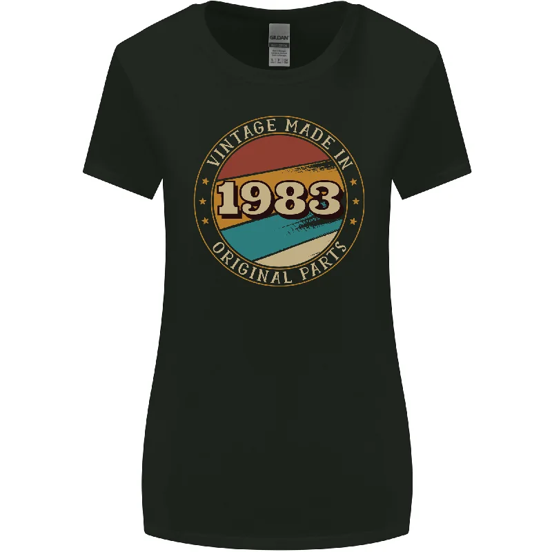 40th Birthday  Vintage Made In 1983 Womens Wider Cut T-Shirt Front Pockets Side Pockets Patch Pockets