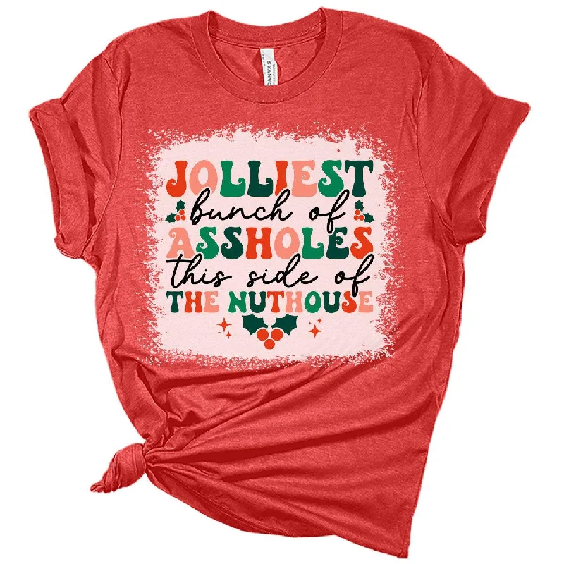 Jolliest Bunch of Acorns Christmas Shirts for Women Graphic Bleach Print T-Shirt Hooded Caped Shawl Collar