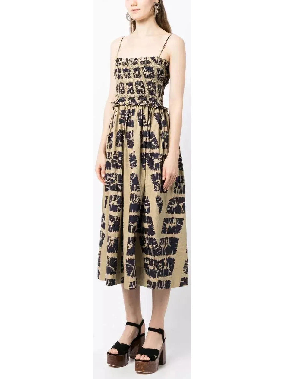 Abstract-Printed Sleeveless Cotton Midi Dress Trendy Boho Midi Dress