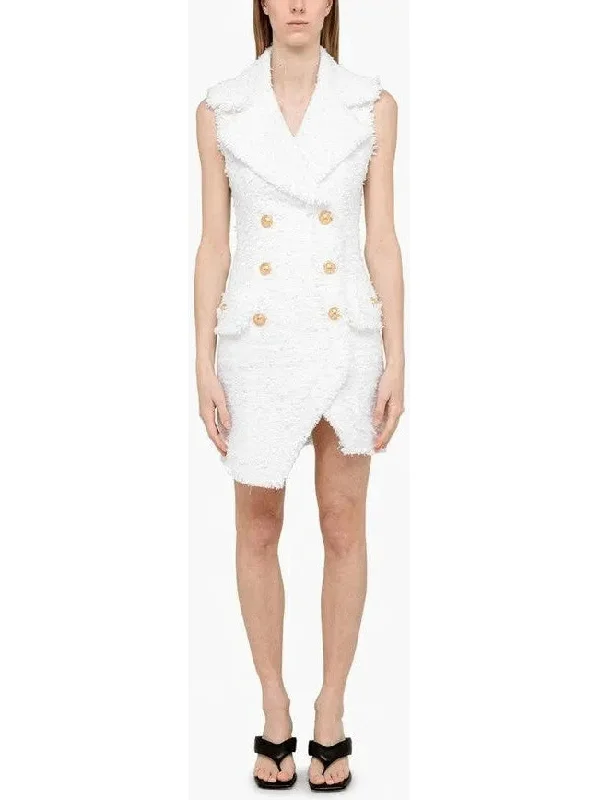 Asymmetrical Tweed Mini Dress, White Elegant Sequin Mini Dress