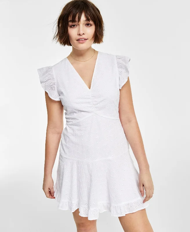 Bar III Petite Eyelet Mini Dress Fashionable Off-Shoulder Mini Dress