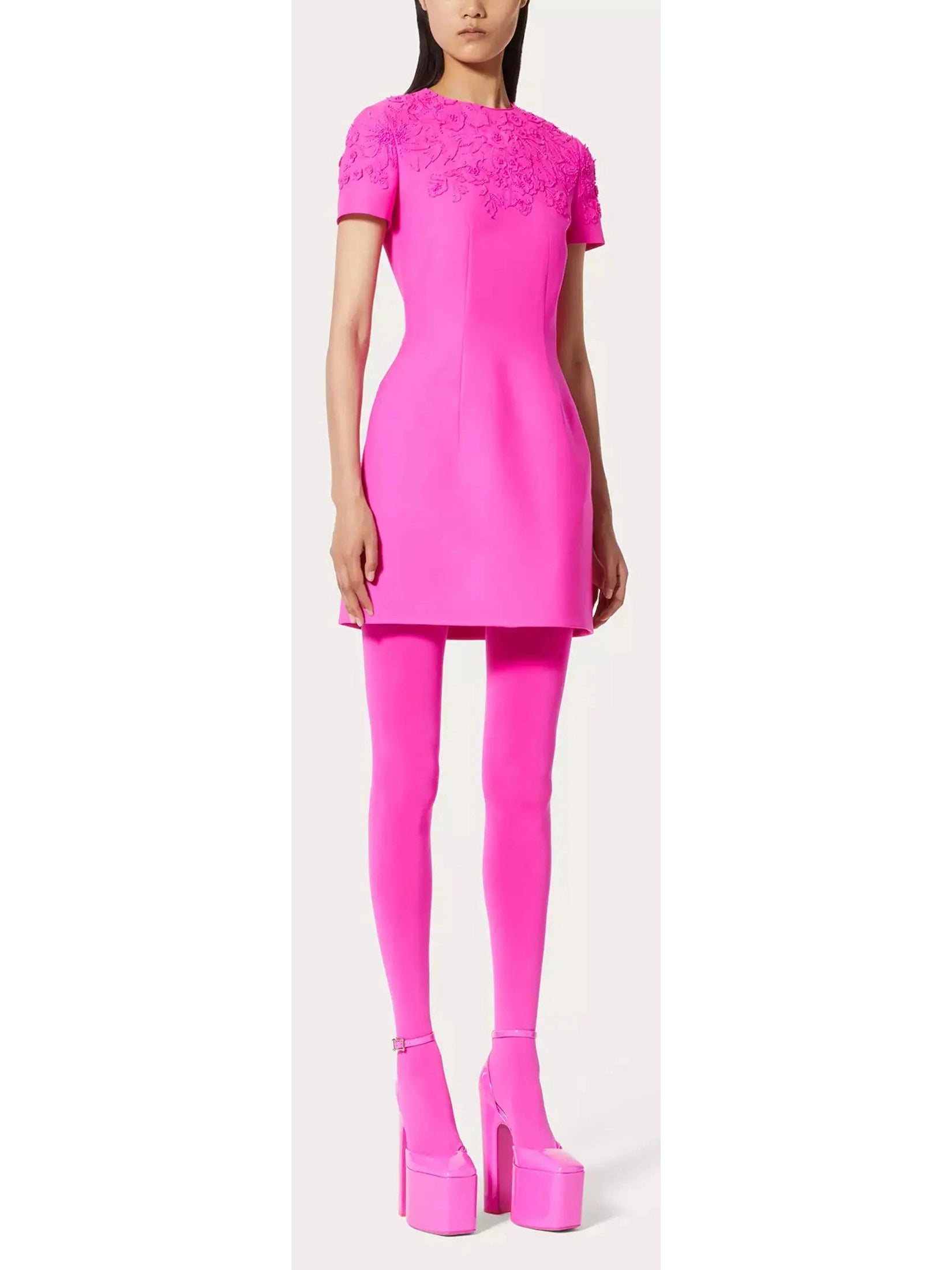 Bead-Embroidered Mini Dress in Fuchsia Pink Fashionable Mini Dress with Slits