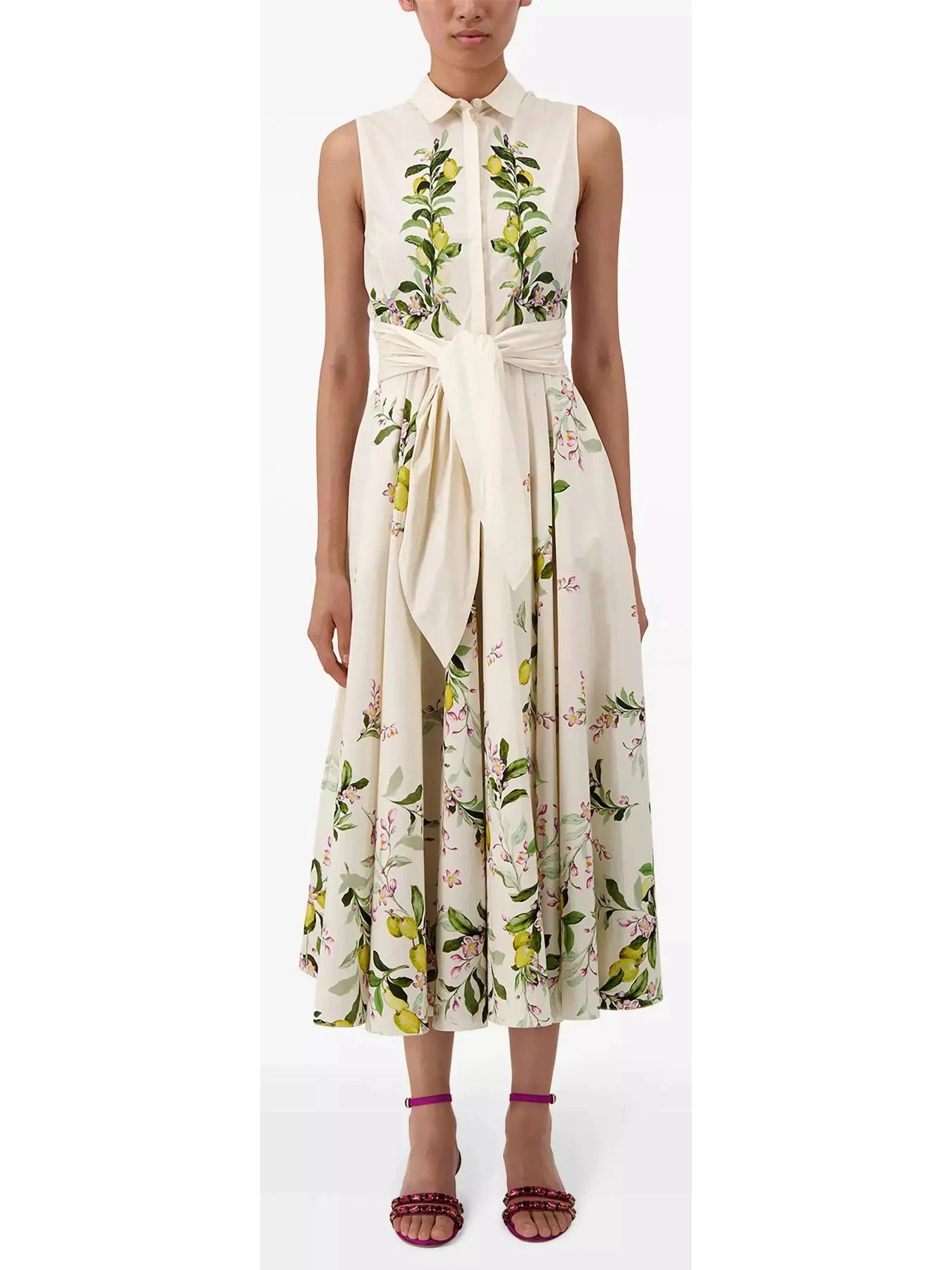 Belted Floral-Print Sleeveless Midi Dress Trendy Smocked Waist Midi Dress