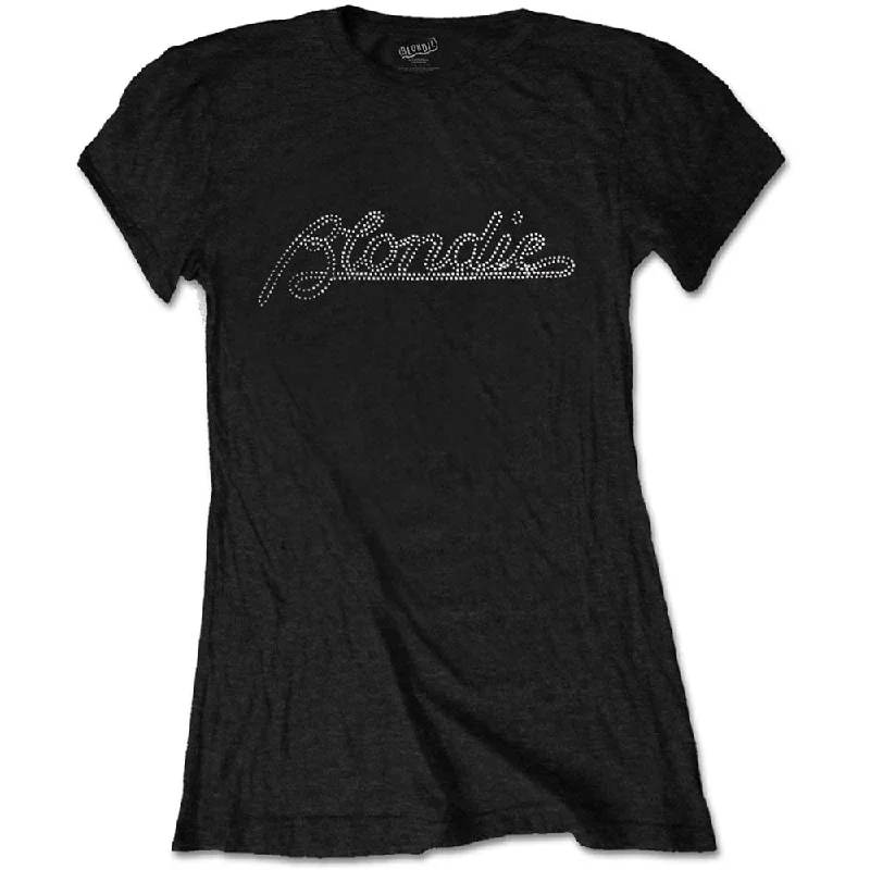 Blondie | Official Ladies T-Shirt | Diamante Logo Elasticated Padded Insulated