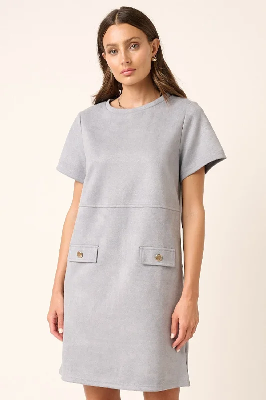 Blue Zone Planet |  Mittoshop Suede Short Sleeve Mini Dress Trendy Mini Dress with Belt