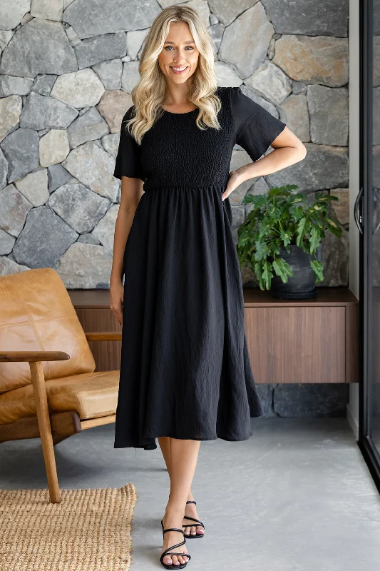 Candace Midi Dress Black Fashionable A-Line Midi Dress