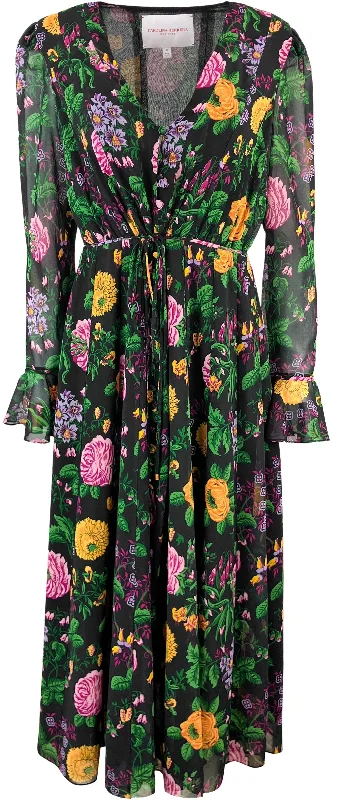 Carolina Herrera Button Front Floral Midi Dress Stylish Button-Down Midi Dress